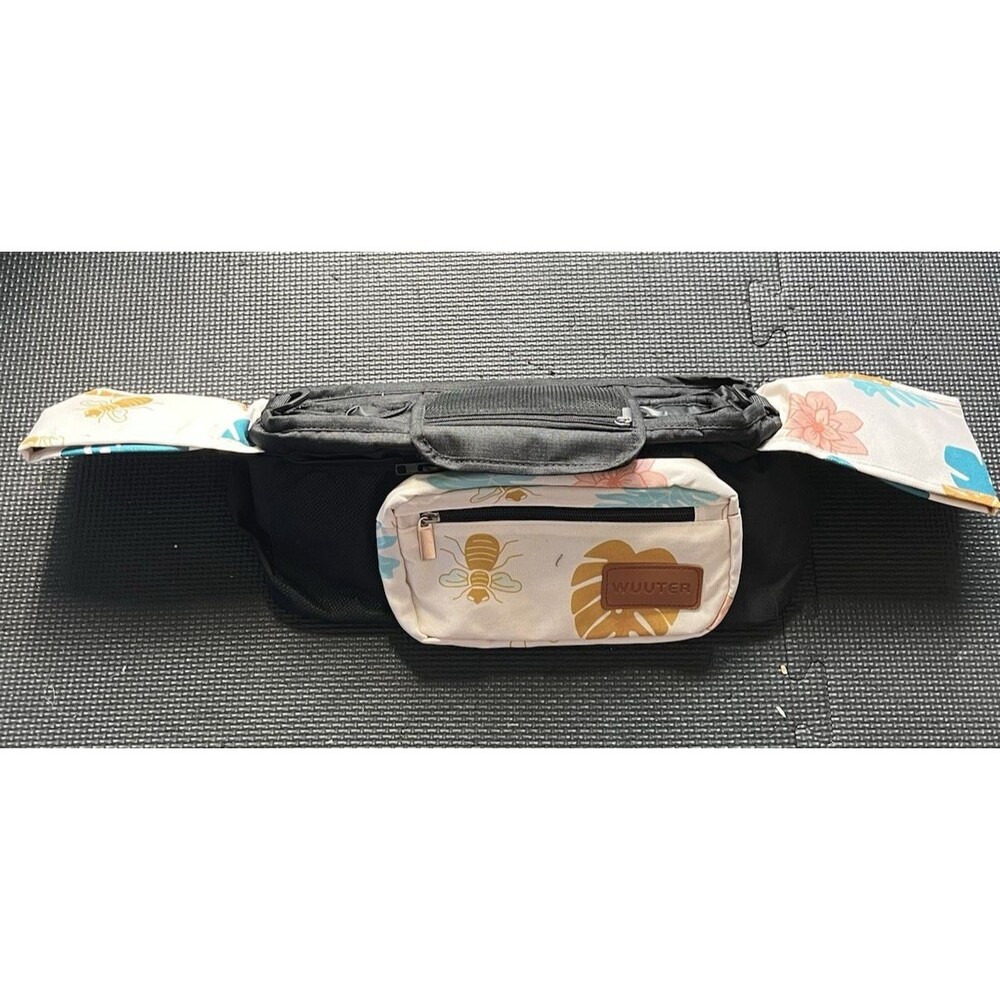 WUUTER Stroller Organizer with Cup Holder Detachable Wristlet Large Floral Bees